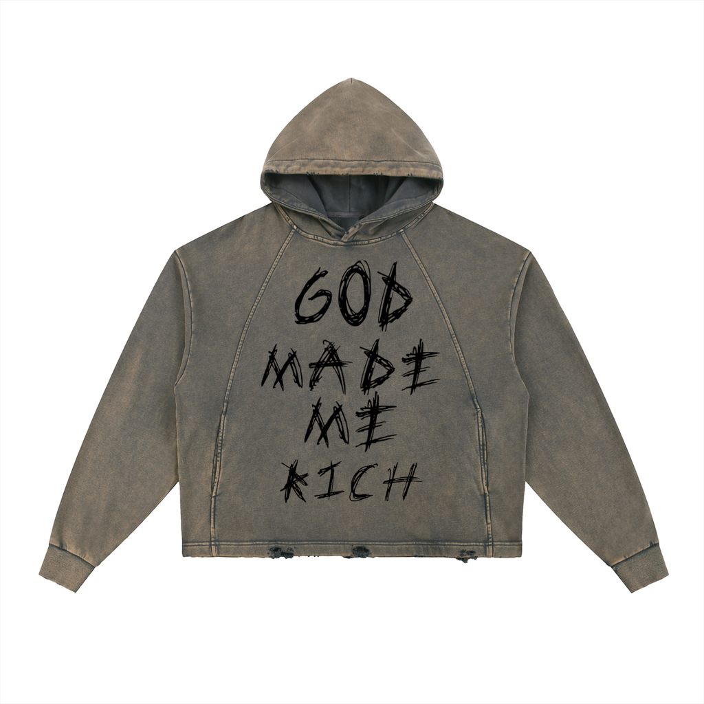 Vintage Washed Frayed-Hem Hoodie