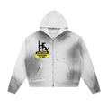 Sun Fade Frayed Raw Edge Fleece Zip Hoodie