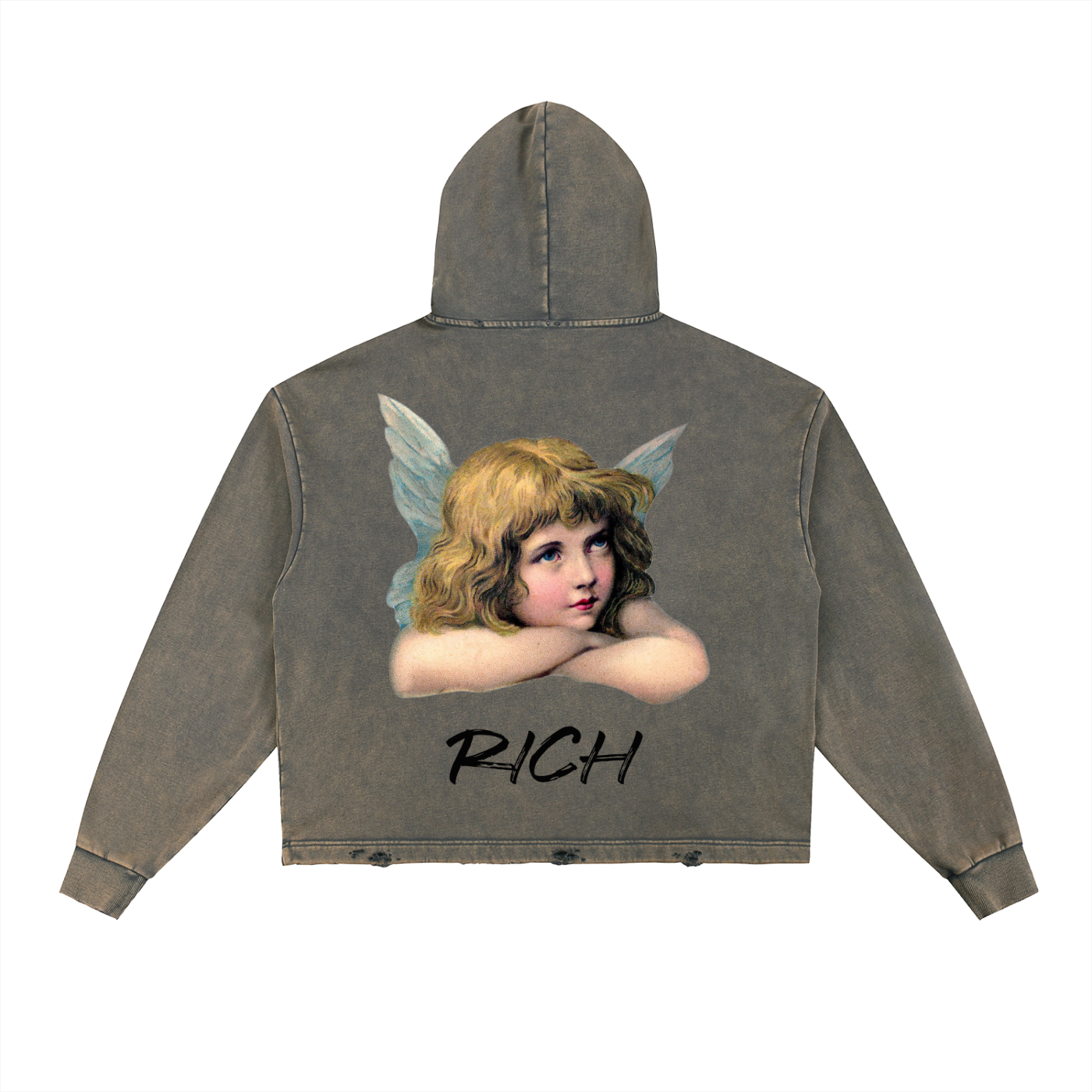 Vintage Washed Frayed-Hem Hoodie